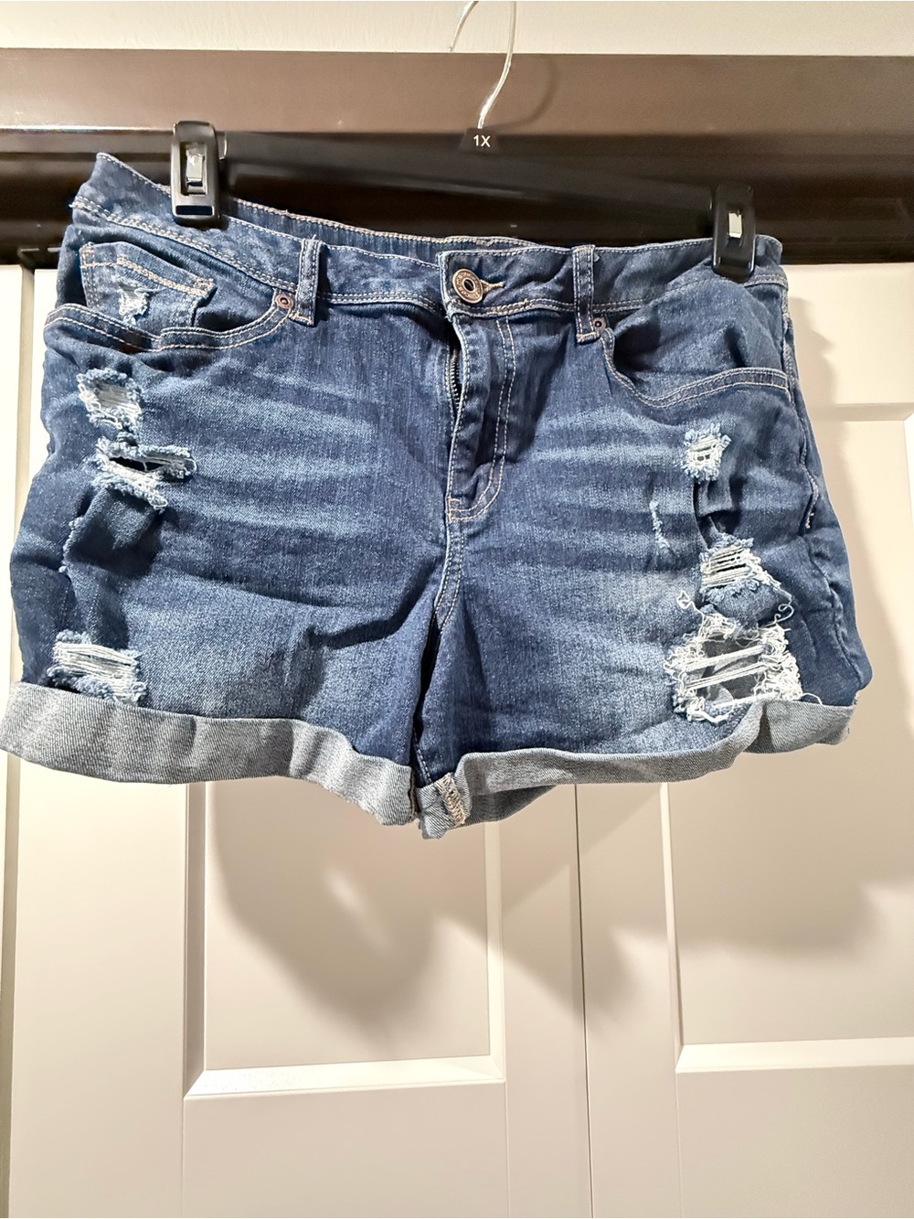 Maurices Distressed Rolled Cuff Denim Shorts - Blue